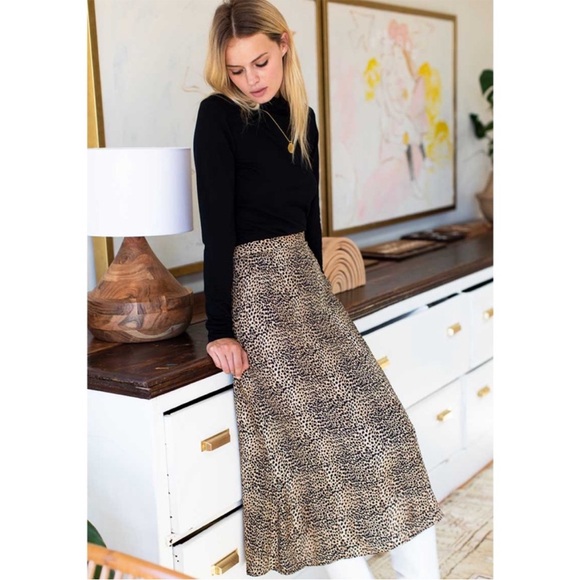 Emerson Fry Little Cheetah Print  Midi Skirt Size XS Tan Black 100% Silk - Picture 3 of 10